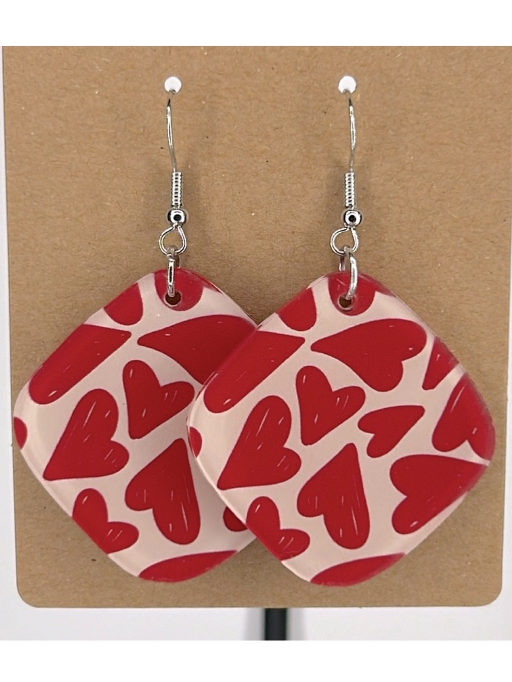 *LAST SET* Square Acrylic Heart Design Print Dangle Earrings Fashion Jewelry